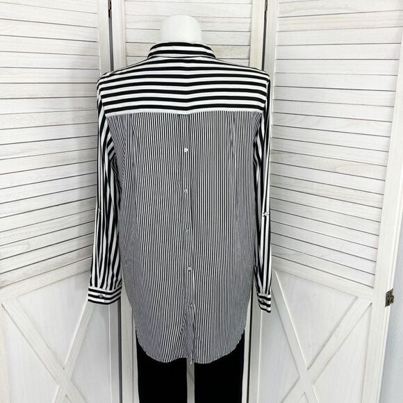 Jane + Delancey Multi Stripe Rayon Button Down Tunic Shirt Black White XL - Picture 4 of 13
